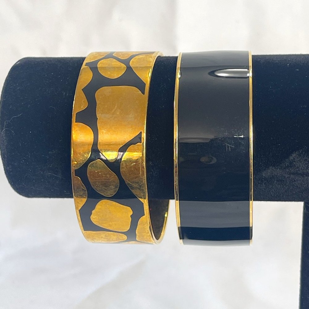J.Crew 2 Set Gold & Black Wide Bangle Bracelets #64